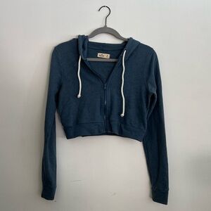 Hollister Teal Zip-Up Cropped Hoodie